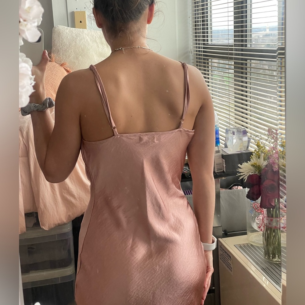satin cowl neck knee length dress in blush Pearl Pink Satin Cowl Neck Bridesmaid Dress Mermaid Knee-Length